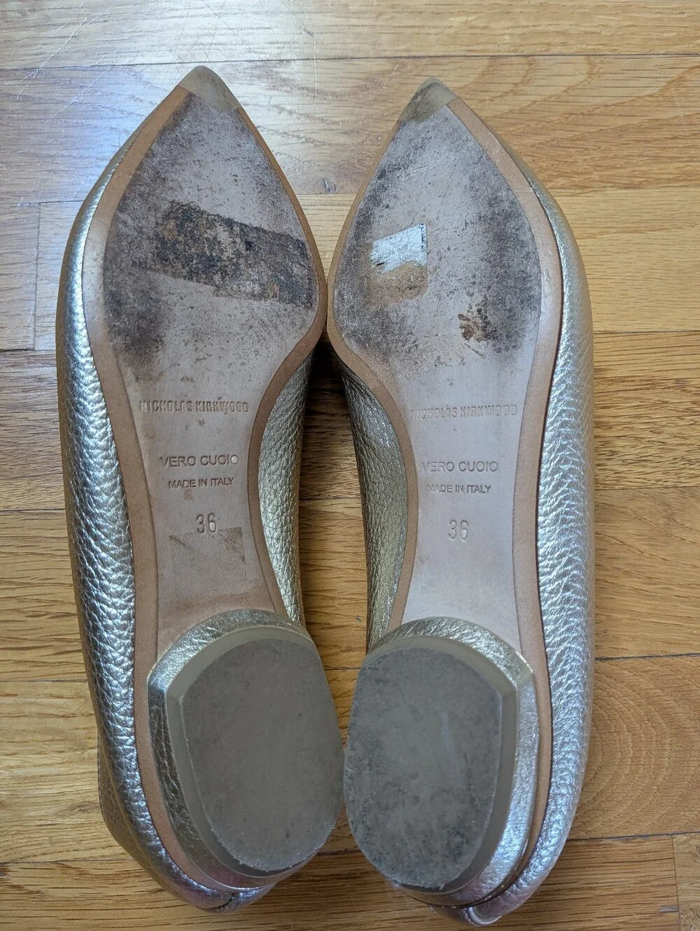 Nicholas Kirkwood Champaign Gold Leather Flats